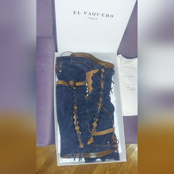 El Vaquero Shoes - SOLD El Vaquero Coleen Drifter Tall Moccasin Boots Navy Brand New in Box
